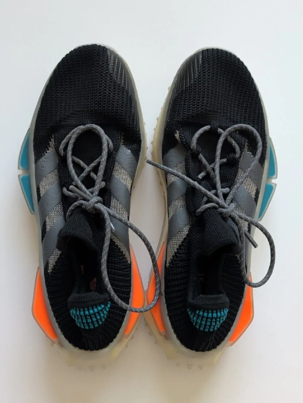 adidas Kids Black PrimeKnit Sneakers with Orange and Teal Accents GW2186 NMD S1